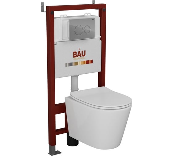 Комплект Bauedge BAU 6 в 1: инсталляция BAU PRO, унитаз подвесной безободковый Bau Nimb 49x36, сиденье дюропласт микролифт, клавиша BAU Dream, хром Q111300-BK0001-Q00004 1