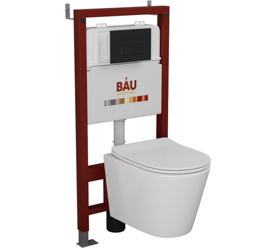 Комплект Bauedge BAU 6 в 1: инсталляция BAU PRO, унитаз подвесной безободковый Bau Nimb 49x36, сиденье дюропласт микролифт, клавиша BAU Hotel, черная матовая Q111300-BK0001-Q00008