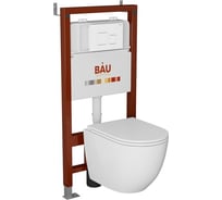 Комплект Bauedge BAU 6 в 1: инсталляция BAU PRO, унитаз подвесной безободковый вихревой со скрытым сливом Bau Dream Hurricane3, сиденье дюропласт микролифт, кнопка смыва BAU Soul, белая Q111300-BL0001-HQ3-Q00014