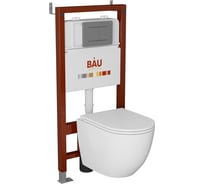 Комплект Bauedge BAU 6 в 1: инсталляция BAU PRO, унитаз подвесной безободковый вихревой со скрытым сливом Bau Dream Hurricane3, сиденье дюропласт микролифт, кнопка смыва Stil Gun Grey, темно-серый металлик Q111300-BL0001-HQ3-Q00017