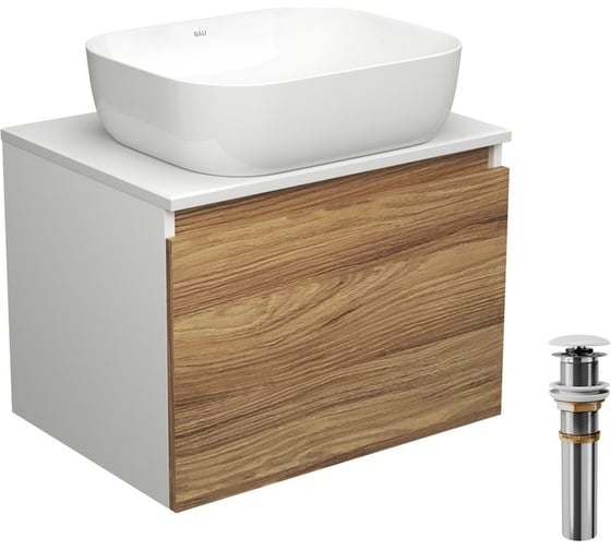 Тумба с раковиной и выпуском Bauedge (тумба подвесная Bau Dream 60 + раковина BAU Stil Pro Pro 50x40, белая, выпуск клик-клак, белый) BD2457