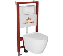 Комплект Bauedge BAU 6 в 1: инсталляция BAU PRO, унитаз подвесной безободковый Bau Dream 49,5x36, сиденье дюропласт микролифт, клавиша BAU Hotel, белый глянец Q111300-BL0001-Q00006