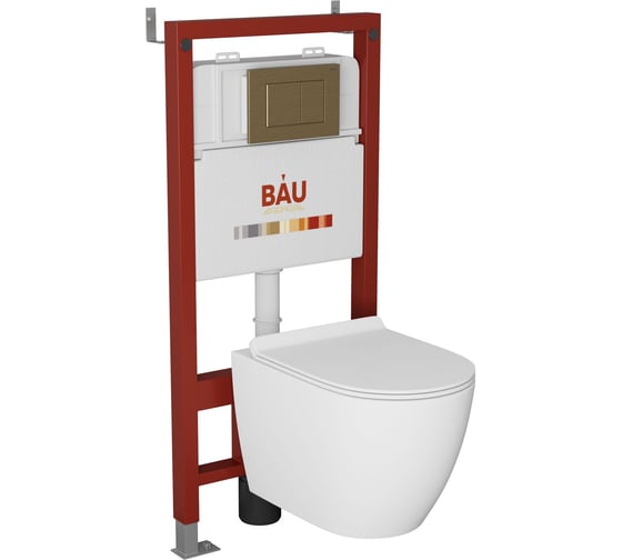 Комплект Bauedge BAU 6 в 1: инсталляция BAU PRO, унитаз подвесной безободковый Bau Dream 49,5x36, сиденье дюропласт микролифт, клавиша BAU Stil, бронза Q111300-BL0001-Q00012