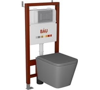 Комплект Bauedge BAU 6 в 1: инсталляция BAU PRO, унитаз подвесной безободковый торнадо обратного потока Bau Stil Hurricane-2, сиденье микролифт, темно-серый матовый, клавиша BAU Stil сатин Q111300-BS0001-HQ2-DG-Q00009