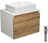 Тумба с раковиной и выпуском Bauedge (тумба подвесная Bau Dream 60 + раковина BAU Cerama 48x37, с отверстием под смеситель, белая, выпуск клик-клак, белый) BD1868