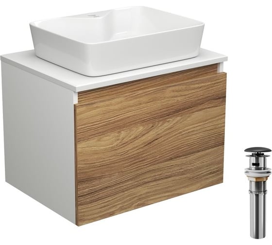 Тумба с раковиной и выпуском Bauedge (тумба подвесная Bau Dream 60 + раковина BAU Cerama 48x37, с отверстием под смеситель, белая, выпуск клик-клак, черный) BD1869 1