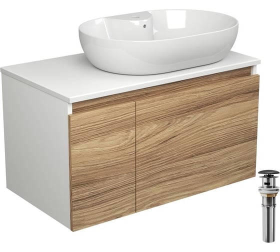 Тумба с раковиной и выпуском Bauedge (тумба подвесная Bau Blackwood 80, раковина накладная BAU Nimb 60x42, с отв. под см-ль, выпуск клик-клак черный) BD2611 1