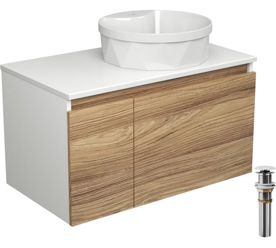 Тумба с раковиной и выпуском Bauedge (тумба подвесная Bau Blackwood 80, раковина BAU Element Cristal D40, с отв. под смеситель, выпуск клик-клак белый) BD2579 1