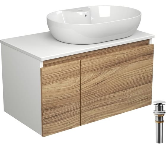 Тумба с раковиной и выпуском Bauedge (тумба подвесная Bau Blackwood 80, раковина накладная BAU Nimb 60x42, с отв. под смеситель, выпуск клик-клак белый) BD2610 1