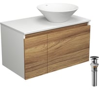 Тумба с раковиной и выпуском Bauedge (тумба подвесная Bau Dream 80 + раковина BAU Dream D43, белая, выпуск клик-клак, черный) BD1783