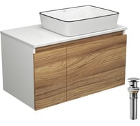 Тумба с раковиной и выпуском Bauedge (тумба подвесная Bau Dream 80 + раковина BAU Hotel Black Rand 48x37, белая, выпуск клик-клак, хром) BD1754