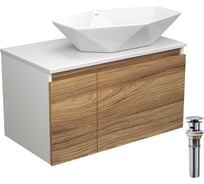 Тумба с раковиной и выпуском Bauedge (тумба подвесная Bau Dream 80 + раковина на столешницу BAU Crystal 64x40, белая, выпуск клик-клак, хром) BD1844