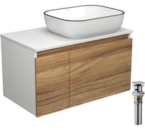 Тумба с раковиной и выпуском Bauedge (тумба подвесная Bau Dream 80 + раковина BAU Stil Black Rand 50x40, белая, выпуск клик-клак, хром) BD1764