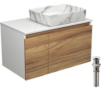 Тумба с раковиной и выпуском Bauedge (тумба подвесная Bau Dream 80 + раковина BAU Hotel 51x39, мрамор, выпуск клик-клак, белый) BD1802