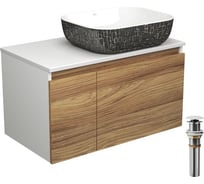 Тумба с раковиной и выпуском Bauedge (тумба подвесная Bau Dream 80 + раковина BAU Stil Black White 50x40, белая/черная, выпуск клик-клак, белый) BD1772