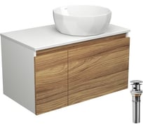 Тумба с раковиной и выпуском Bauedge (тумба подвесная Bau Dream 80 + раковина на столешницу BAU Diamond D40, белая, выпуск клик-клак, хром) BD1834