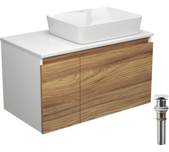Тумба с раковиной и выпуском Bauedge (тумба подвесная Bau Dream 80 + раковина BAU Cerama 48x37, с отверстием под смеситель, белая, выпуск клик-клак, белый) BD1896