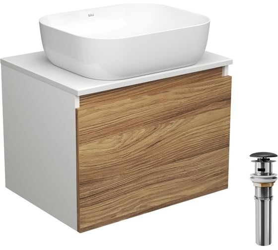 Тумба с раковиной и выпуском Bauedge (тумба подвесная Bau Dream 60 + раковина BAU Stil Pro Pro 50x40, белая, выпуск клик-клак, черный) BD2429