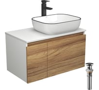 Комплект для ванной Bauedge 4 предмета (тумба Bau Dream 80 + раковина BAU 50x40, белая + смеситель Hotel Black, выпуск клик-клак, черный) BD1768