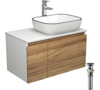 Комплект для ванной Bauedge 4 предмета (тумба Bau Dream 80 + раковина BAU 50x40, белая + смеситель Hotel Still, выпуск клик-клак, черный) BD1765