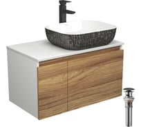 Комплект для ванной Bauedge 4 предмета (тумба Bau Dream 80 + раковина BAU 50x40, белая/черная + смеситель Hotel Black, выпуск клик-клак, черный) BD1778