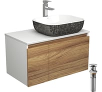 Комплект для ванной Bauedge 4 предмета (тумба Bau Dream 80 + раковина BAU 50x40, белая/черная + смеситель Hotel Still, выпуск клик-клак, хром) BD1776