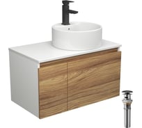 Комплект для ванной Bauedge 4 предмета (тумба Bau Dream 80 + раковина BAU D40, с отв. под смеситель + смеситель Hotel Black, выпуск клик-клак, черный) BD1887
