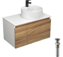 Комплект для ванной Bauedge 4 предмета (тумба Bau Dream 80 + раковина BAU D40, с отв. под смеситель + смеситель Cerama Black, выпуск клик-клак, черный) BD2347
