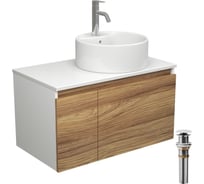 Комплект для ванной Bauedge 4 предмета (тумба Bau Dream 80 + раковина BAU D40, с отв. под смеситель + смеситель Dream, выпуск клик-клак, белый) BD1889