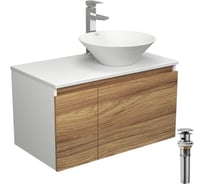 Комплект для ванной Bauedge 4 предмета (тумба Bau Dream 80 + раковина BAU D43, белая + смеситель Hotel Still, выпуск клик-клак, хром) BD1786