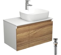 Комплект для ванной Bauedge 4 предмета (тумба Bau Dream 80 + раковина BAU Stil 50x40, белая + смеситель Hotel Still, выпуск клик-клак, черный) BD1735