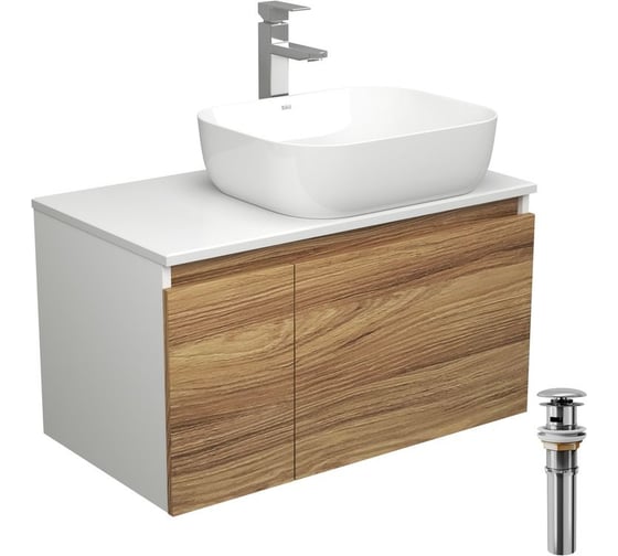 Комплект для ванной Bauedge 4 предмета (тумба Bau Dream 80 + раковина BAU Stil 50x40, белая + смеситель Hotel Still, выпуск клик-клак, хром) BD1736 1