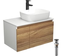 Комплект для ванной Bauedge 4 предмета (тумба Bau Dream 80 + раковина BAU Stil 50x40, белая + смеситель Hotel Black, выпуск клик-клак, черный) BD1738