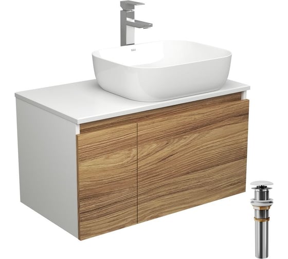 Комплект для ванной Bauedge 4 предмета (тумба Bau Dream 80 + раковина BAU Stil Pro Pro 50x40, белая + смеситель Hotel Still, выпуск клик-клак, белый) BD2431