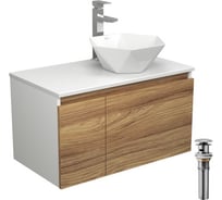 Комплект для ванной Bauedge 4 предмета (тумба Bau Dream 80 + раковина на столешницу BAU 40x40, белая + смеситель Hotel Still, выпуск клик-клак, хром) BD1826