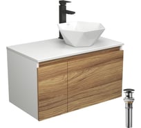 Комплект для ванной Bauedge 4 предмета (тумба Bau Dream 80 + раковина на столешницу BAU 40x40, белая + смеситель Hotel Black, выпуск клик-клак, черный) BD1828