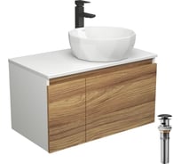 Комплект для ванной Bauedge 4 предмета (тумба Bau Dream 80 + раковина на столешницу BAU D40, белая + смеситель Hotel Black, выпуск клик-клак, черный) BD1838