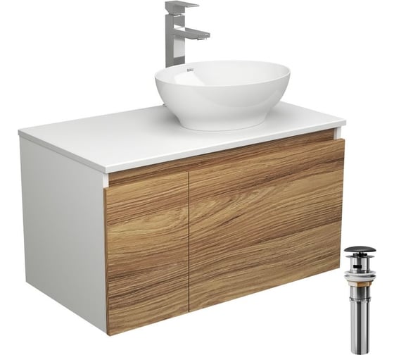 Комплект для ванной Bauedge 4 предмета (тумба Bau Dream 80 + раковина овальная BAU 41x33, белая + смеситель Hotel Still, выпуск клик-клак, черный) BD1815 1