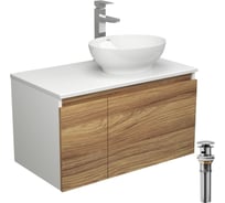 Комплект для ванной Bauedge 4 предмета (тумба Bau Dream 80 + раковина овальная BAU 41x33, белая + смеситель Hotel Still, выпуск клик-клак, хром) BD1816