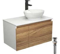 Комплект для ванной Bauedge 4 предмета (тумба Bau Dream 80 + раковина овальная BAU 41x33, белая + смеситель Hotel Black, выпуск клик-клак, черный) BD1818