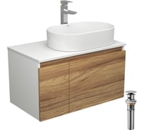 Комплект для ванной Bauedge 4 предмета (тумба Bau Dream 80 + раковина овальная BAU 56x36, белая + смеситель Hotel Still, выпуск клик-клак, хром) BD1796