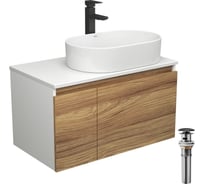 Комплект для ванной Bauedge 4 предмета (тумба Bau Dream 80 + раковина овальная BAU 56x36, белая + смеситель Hotel Black, выпуск клик-клак, черный) BD1798