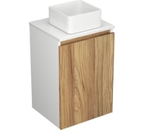 Комплект для ванной Bauedge 4 предмета (Тумба Bau Dream Blackwood 40, раковина BAU Mini 24x24, смеситель для раковины высокий Hotel Still, нержавеющая сталь, выпуск клик клак, белый) BD1521