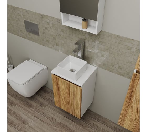 Комплект для ванной, 4 предмета (Тумба Bau Dream Blackwood 40, раковина BAU Mini 24x24, смеситель для раковины Potato Hotel, выпуск клик клак, хром) Bauedge BD1147
