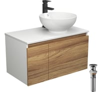 Комплект для ванной Bauedge 4 предмета (тумба Bau Dream 80 + раковина чаша BAU D41, белая + смеситель Hotel Black, выпуск клик-клак, черный) BD1748