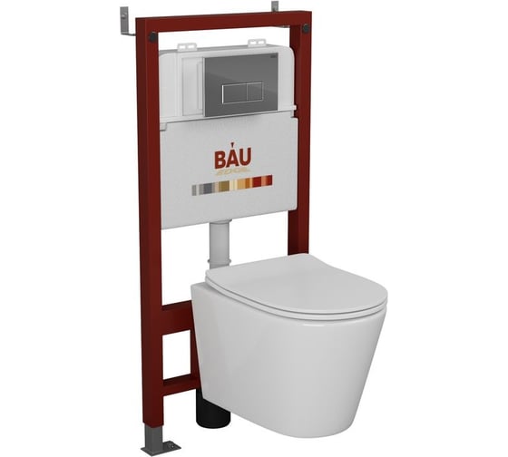 Комплект Bauedge BAU 6 в 1: инсталляция BAU PRO, унитаз подвесной безободковый Bau Nimb 49x36, сиденье дюропласт микролифт, клавиша BAU Hotel, хром Q111300-BK0001-Q00007 1