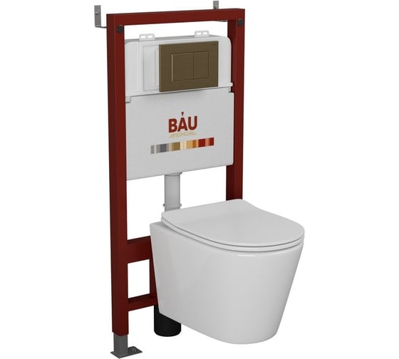 Комплект Bauedge BAU 6 в 1: инсталляция BAU PRO, унитаз подвесной безободковый Bau Nimb 49x36, сиденье дюропласт микролифт, клавиша BAU Stil, бронза Q111300-BK0001-Q00012