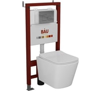 Комплект Bauedge BAU 6 в 1: инсталляция BAU PRO, унитаз подвесной безободковый Bau Stil 51x35, сиденье дюропласт микролифт, клавиша BAU Soul, хром Q111300-BS0002-Q00016