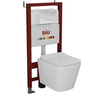 Комплект Bauedge BAU 6 в 1: инсталляция BAU PRO, унитаз подвесной безободковый Bau Stil 51x35, сиденье дюропласт микролифт, клавиша из стекла BAU Dream, белая Q111300-BS0002-Q00010