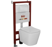 Комплект Bauedge BAU 6 в 1: инсталляция BAU PRO, унитаз подвесной безободковый Bau Stil 49x35, сиденье дюропласт микролифт, клавиша BAU Stil, белый глянец Q111300-BS0001-Q00001